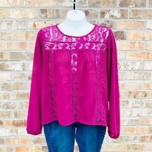 REWIND Women’s Boho Lace Long Sleeve Woven Top